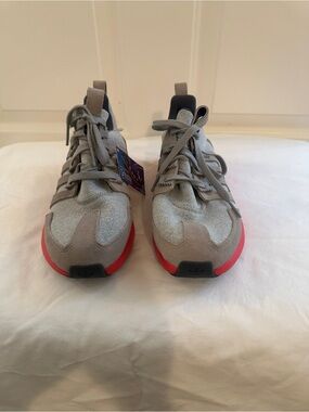 adidas Women's Gray and Red Lace-Up Sneakers